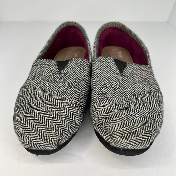 Toms Womens Tweed Metallic Black Herringbone Round Toe Slip On Size 9W Loafers - Picture 3 of 9